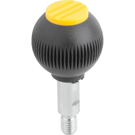 Kipp Spherical Knob Revolving Size:2, D1=32 D=M08X12, Plastic Black, Comp:Steel, Cap:Yellow K0254.2087